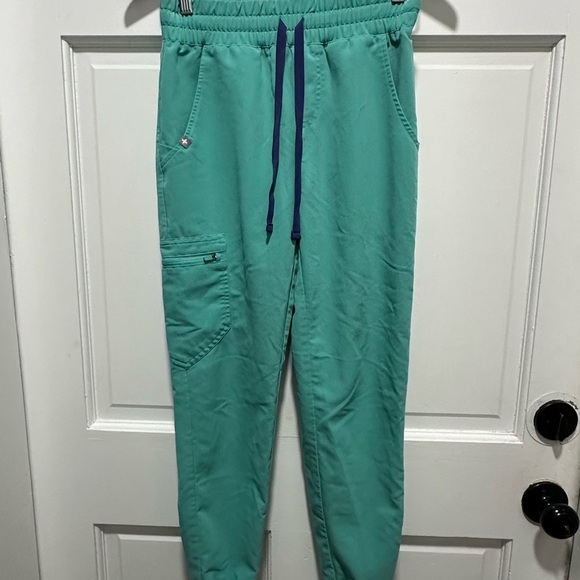Figs Zamora Teal Green Jogger Pants with Navy Drawstring Size XXS - Picture 2 of 10